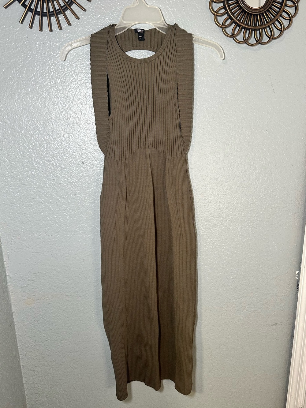 Express Olive Ribbed Sleeveless Knit Jumpsuit